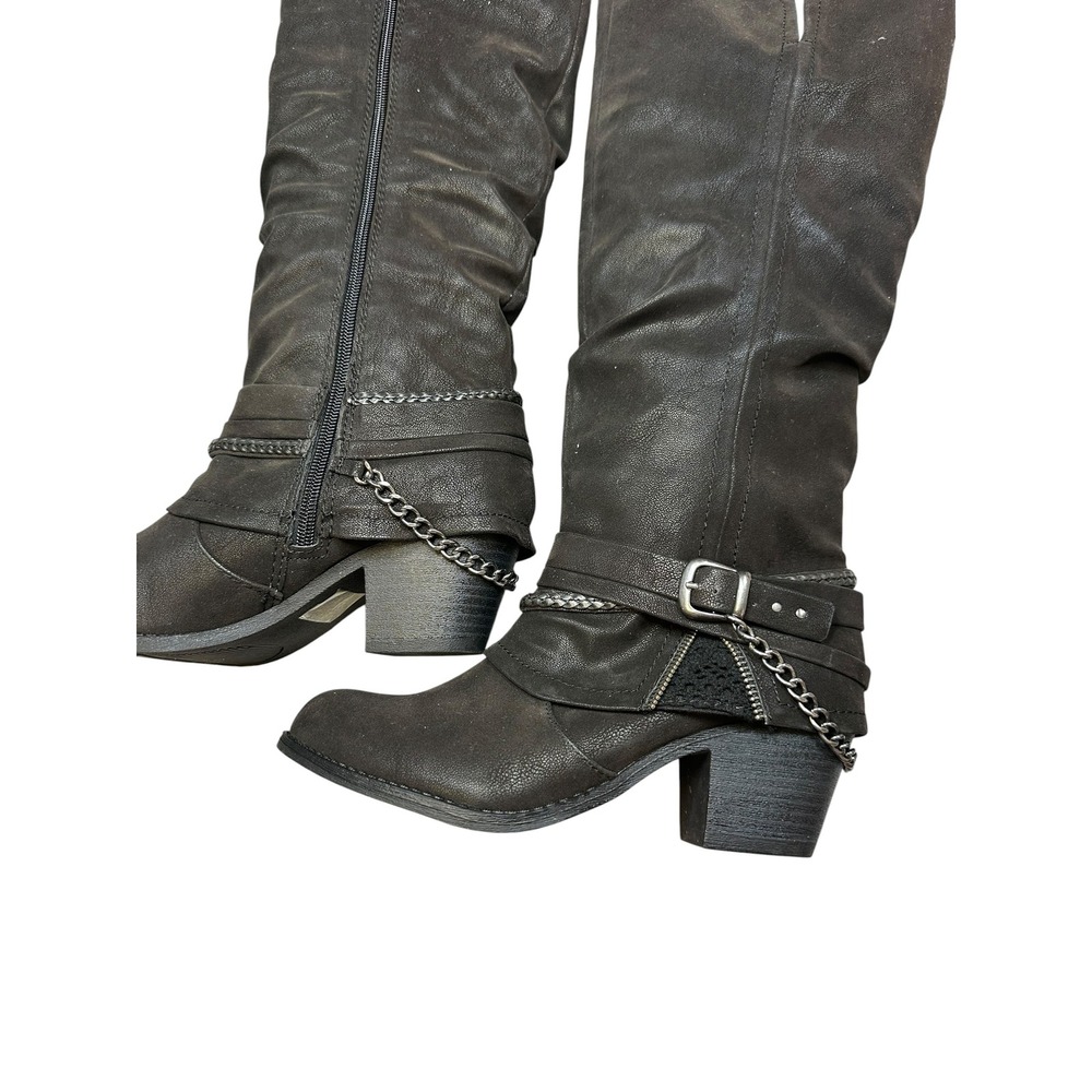 Jellypop Treasure Black Slouchy Knee High Boots Buckle Chain Detail 7.5M 732562 - Picture 5 of 10